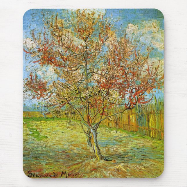Tapis De Souris Peach Tree rose en fleurs par Vincent van Gogh (Devant)