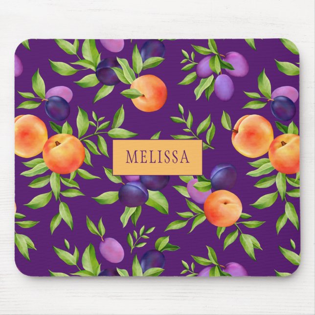 Tapis De Souris Peaches Plums Purple Cute Fruit Motif botanique (Devant)