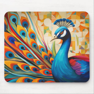 Tapis De Souris Peacock Animal Bird Portrait Peinture colorée