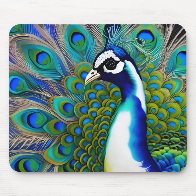 Tapis De Souris Peacock blanc bleu et vert Piebald (Devant)