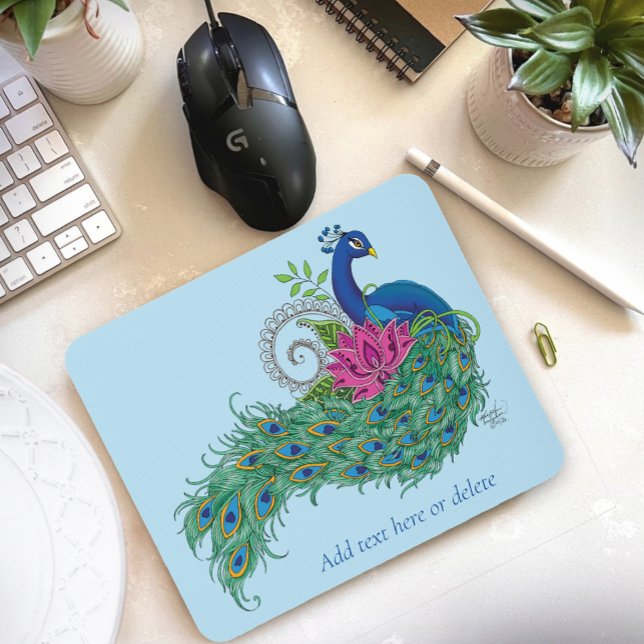 Tapis De Souris Peacock Blue Lotus Fleur Henné (Créateur téléchargé)