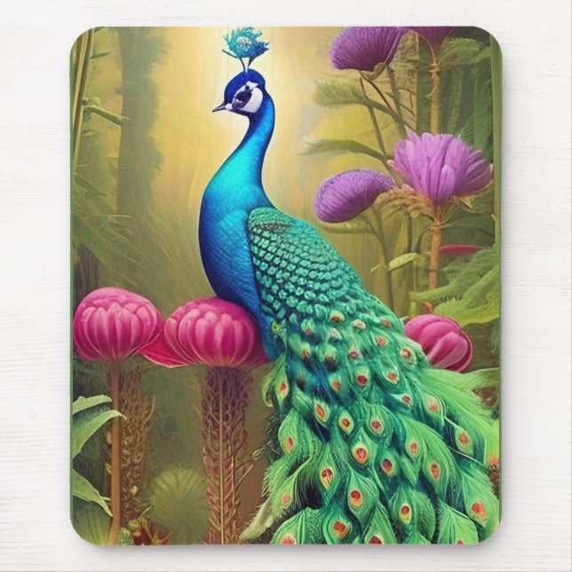 Tapis De Souris Peacock dans la forêt de Jardin Rose (Devant)