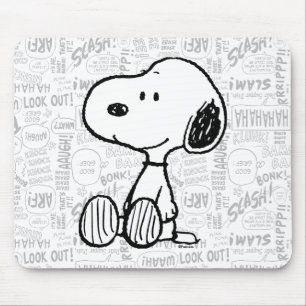 Tapis De Souris PEANUTS   Snoopy on Black White Comics