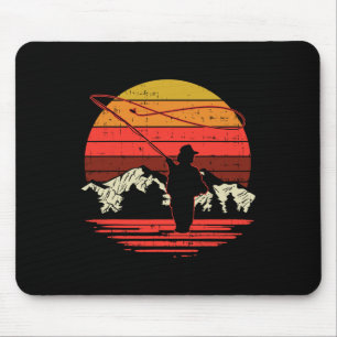 Tapis De Souris Pêche à la mouche au coucher du soleil Rétro Truit