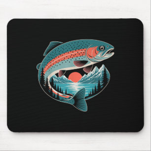 Tapis De Souris Pêche à la truite rétro amateur de nature lac de m