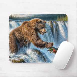 Tapis De Souris Pêche à l'ours grizzli en Alaska