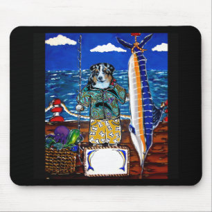 Tapis De Souris Pêche au marlin avec Berger Australien
