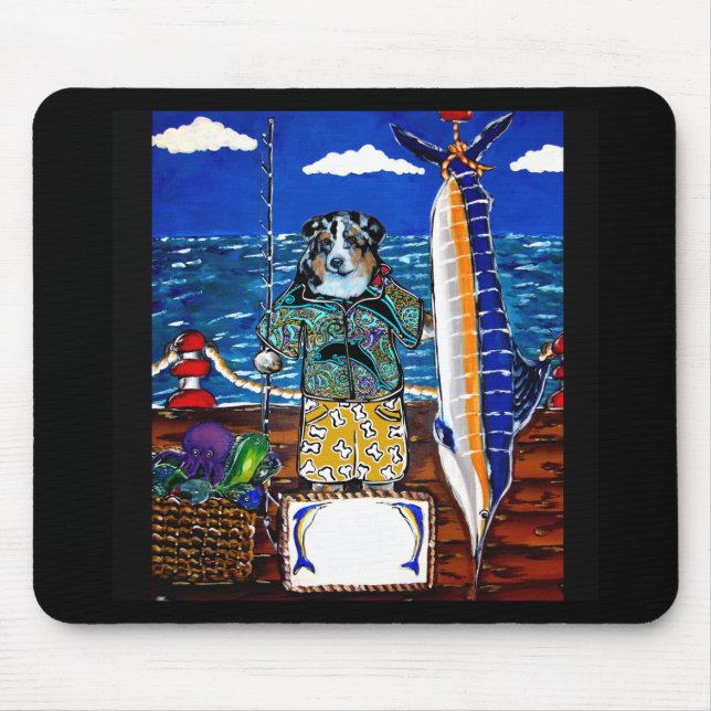 Tapis De Souris Pêche au marlin avec Berger Australien (Devant)
