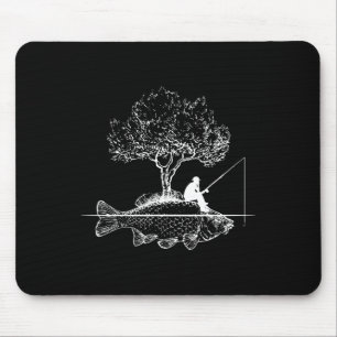 Tapis De Souris Pêche Île de Poisson Surréaliste Carpe Pêcheur à l