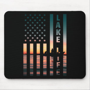 Tapis De Souris Pêcheur de la vie au lac Coucher de soleil Drapeau