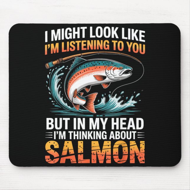 Tapis De Souris Pêcheur Poisson Pêcheur à la ligne Pensant au saum (Devant)