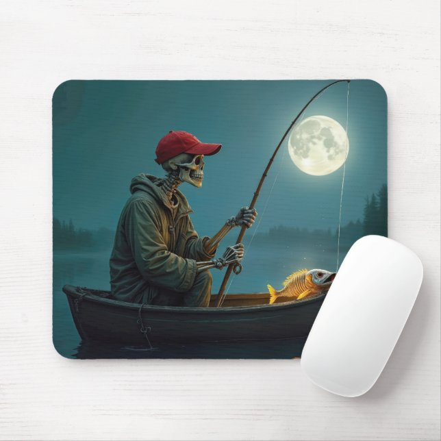 Tapis De Souris Pêcheur squelette dans une barque (Avec souris)