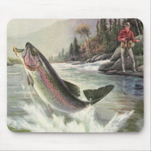 Tapis De Souris Pêcheur vintage de truite arc-en-ciel Pêche du poi