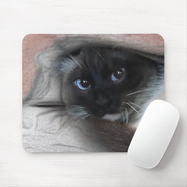 Tapis De Souris Peeking Blue Eyed Siamese Kitten Sketch Art (Avec souris)