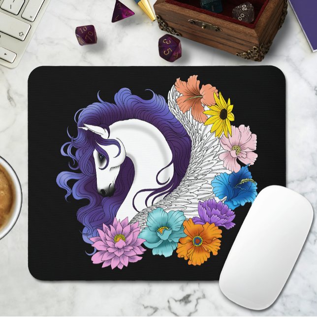 Tapis De Souris Pegasus Noir Floral (Créateur téléchargé)
