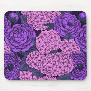 Tapis De Souris Peine et hydrangée en rose et violet