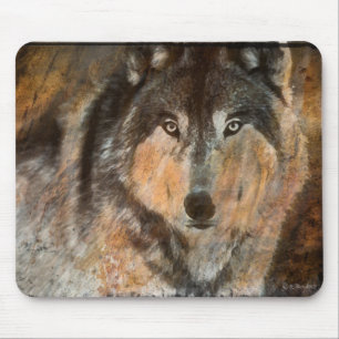 Tapis de souris peint de loup de bois de