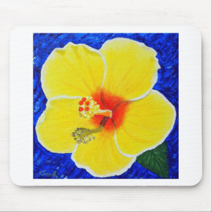 Tapis De Souris Peinture à fleurs d'Hibiscus jaune