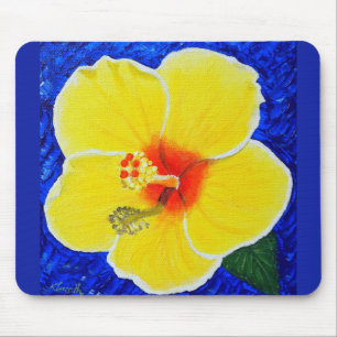 Tapis De Souris Peinture à fleurs d'Hibiscus jaune