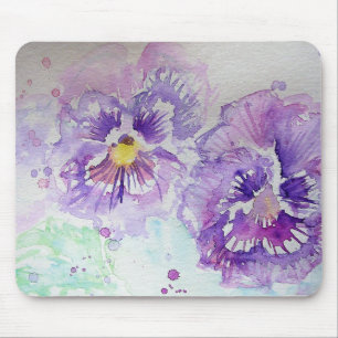 Tapis De Souris Peinture à l'aquarelle florale de Pansy violet