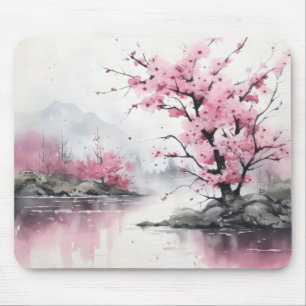 Tapis De Souris Peinture à l'encre Arbre en fleurs
