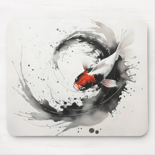 Tapis De Souris Peinture à l'encre de poisson Koi (Devant)
