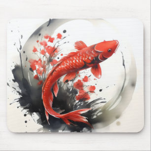 Tapis De Souris Peinture à l'encre de poisson rouge