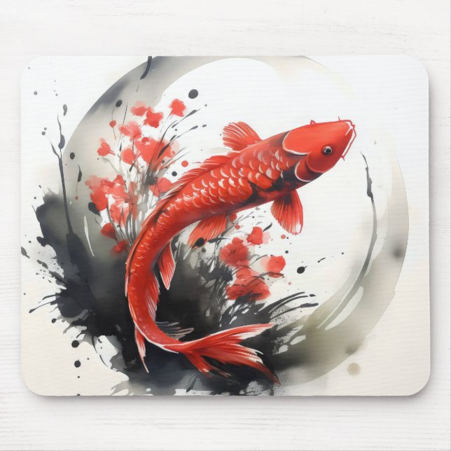 Tapis De Souris Peinture à l'encre de poisson rouge (Devant)