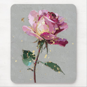 Tapis De Souris Peinture à l'huile de rose rose feuille d'or impre