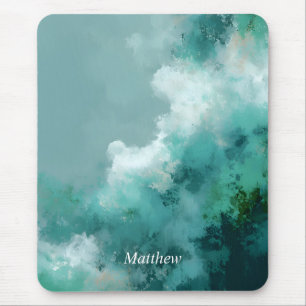 Tapis De Souris Peinture Abstraite Verte & Blanche