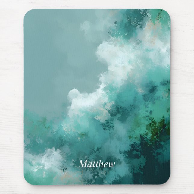 Tapis De Souris Peinture Abstraite Verte & Blanche  (Devant)