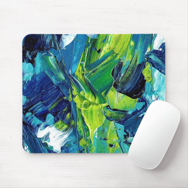 Tapis De Souris Peinture acrylique abstraite en bleu (Avec souris)