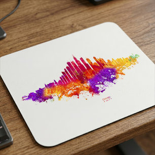 Tapis De Souris Peinture aquarelle de la skyline de Chicago sur fo
