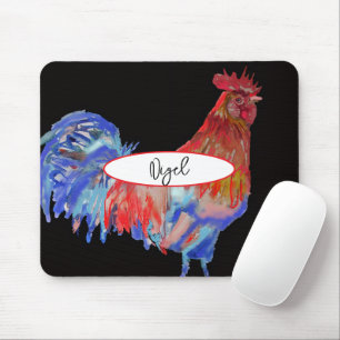 Tapis De Souris Peinture aquarelle fantaisiste de coq