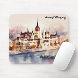 Tapis De Souris Peinture aquarelle panoramique de Budapest Hongrie