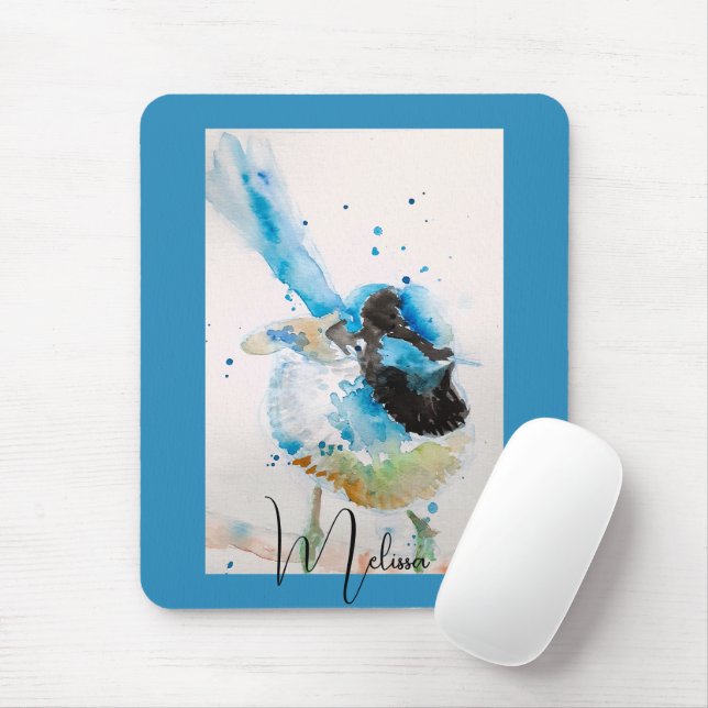 Tapis De Souris Peinture aquarelle Troglodyte bleu Oiseaux austral (Avec souris)