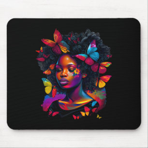 Tapis De Souris Peinture artistique reine papillon afro mignonne