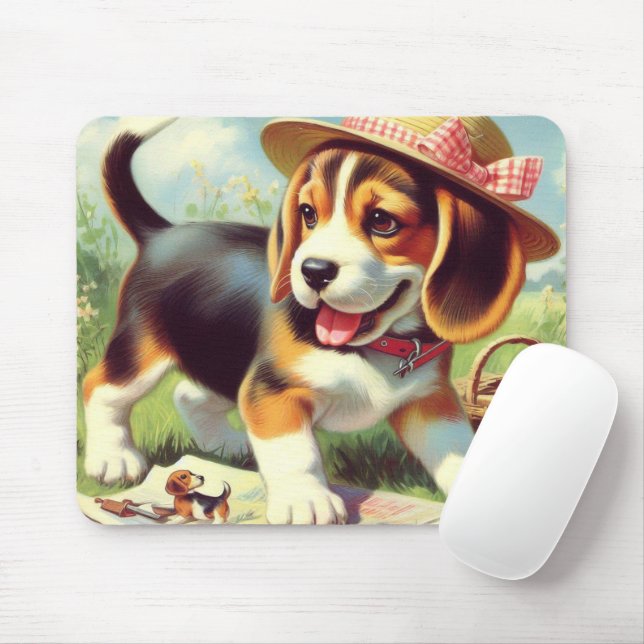 Tapis De Souris Peinture Beagle sur chiot (Avec souris)
