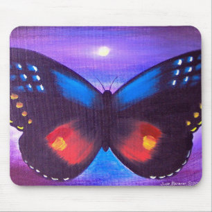 Tapis De Souris Peinture bleue de coucher du soleil de papillon -