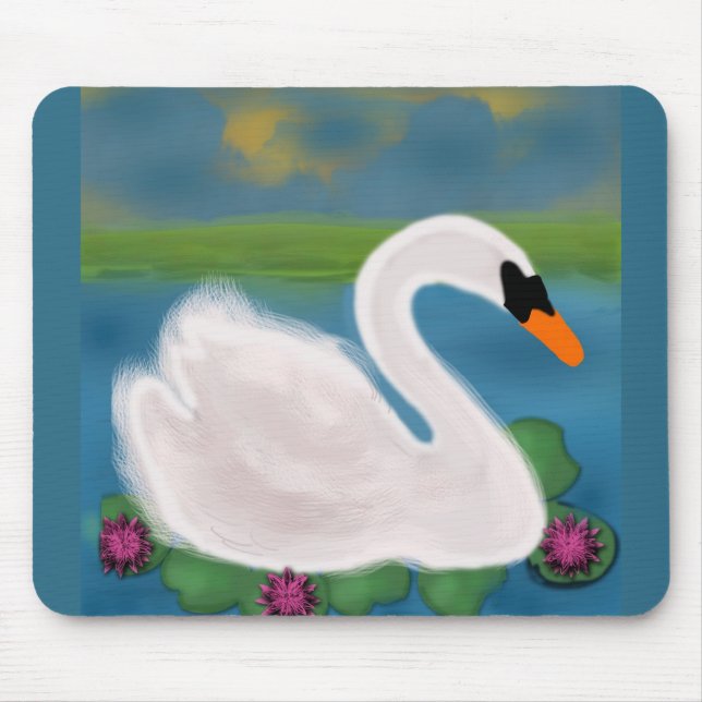 Tapis de souris Peinture Cygne Blanc (Devant)