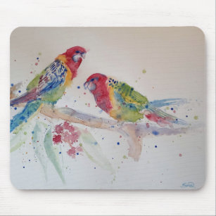 Tapis De Souris Peinture d'aquarelle rouge Rosella Parrot
