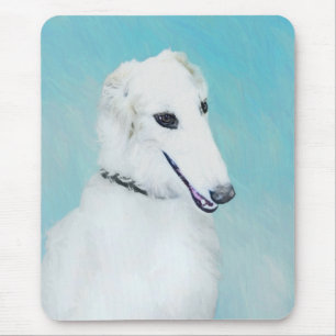 Tapis De Souris Peinture de Borzoi (blanc) - Beau art original de 