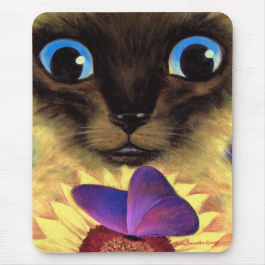 Tapis De Souris Peinture De Chat Siamois Avec Le Papillon Multi Zazzle Fr