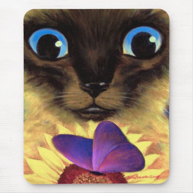 Tapis De Souris Peinture de chat siamois avec le papillon - multi (Devant)