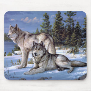 Tapis De Souris Peinture de deux loups arctiques