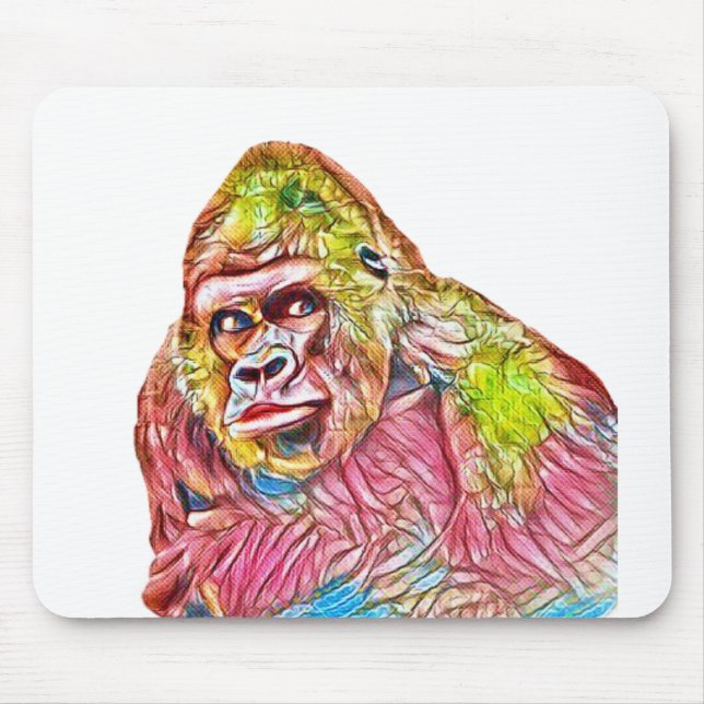 Tapis De Souris Peinture de Gorilla rose bleu jaune (Devant)