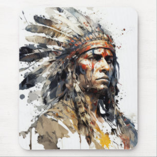 Tapis De Souris Peinture de guerrier amérindien