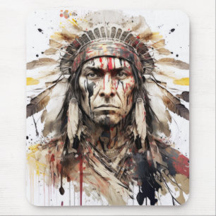 Tapis De Souris Peinture de guerrier amérindien