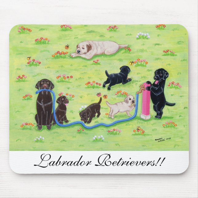 Tapis De Souris Peinture de Labradors d'amusement de ressort (Devant)