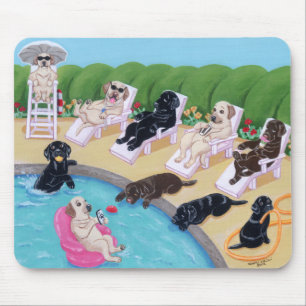 Tapis De Souris Peinture de Labradors de partie de Poolside